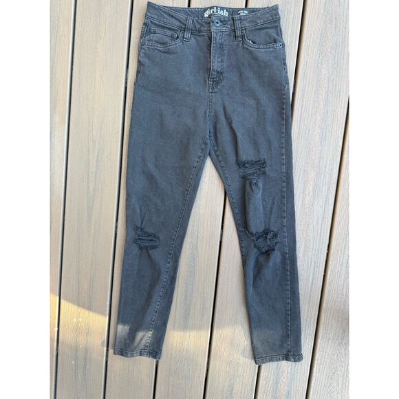 Girlish High Waisted Distressed Black Jeans - Picture 2 of 9